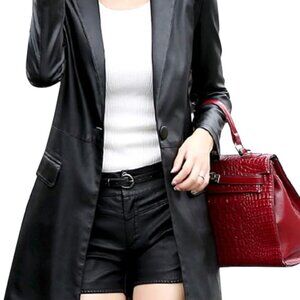 Tanming Womens PU Faux Leather Jacket Casual Trench Coat Size L
